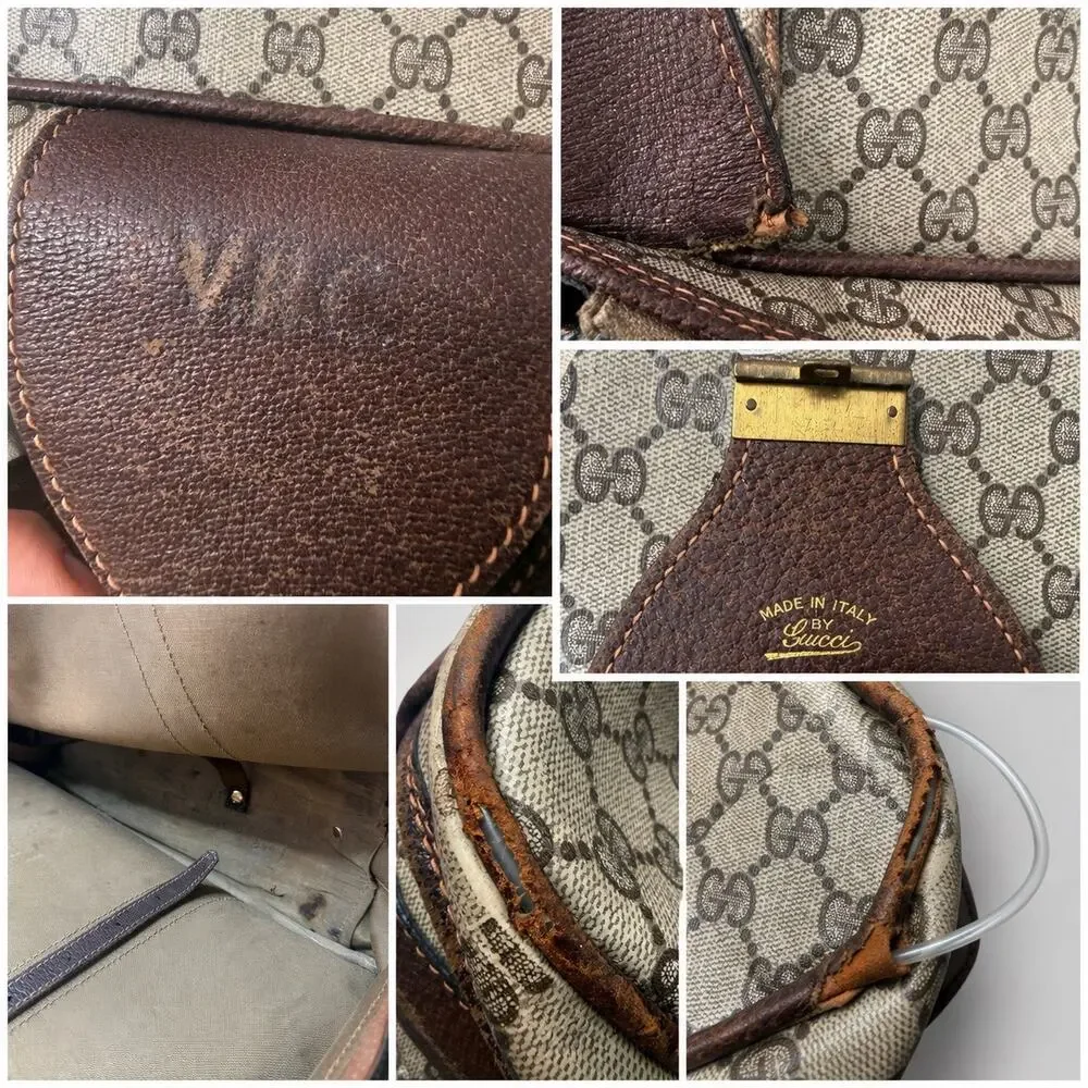 Vintage Gucci GG Monogram Vinyl Coated Canvas Travel Suitcase 70's AS IS
